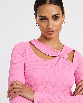 Textured Asymmetrical Cutout Long Sleeve Mini Dress