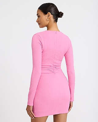 Textured Asymmetrical Cutout Long Sleeve Mini Dress