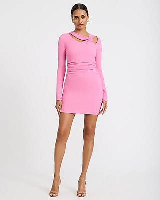 Textured Asymmetrical Cutout Long Sleeve Mini Dress