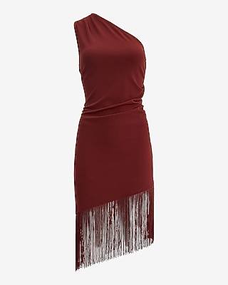 One Shoulder Fringe Mini Sheath Dress