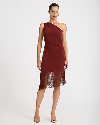 One Shoulder Fringe Mini Sheath Dress