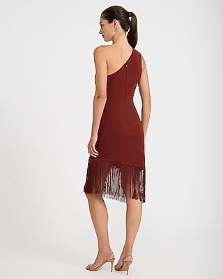 One Shoulder Fringe Mini Sheath Dress