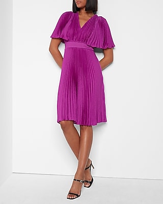 Pleated V-Neck Midi Dress