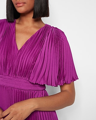 Pleated V-Neck Midi Dress
