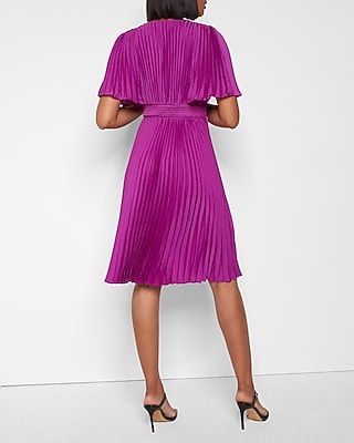 Pleated V-Neck Midi Dress