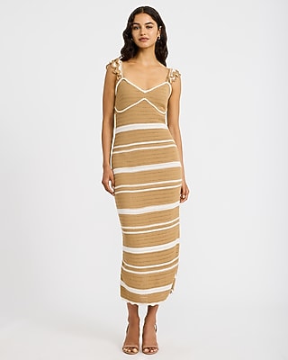 Crochet Striped V-Neck Flutter Sleeve Maxi Sheath Dress