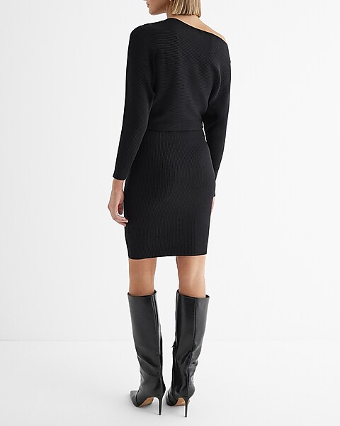 Ribbed Off The Shoulder Long Sleeve Mini Sweater Dress | Express