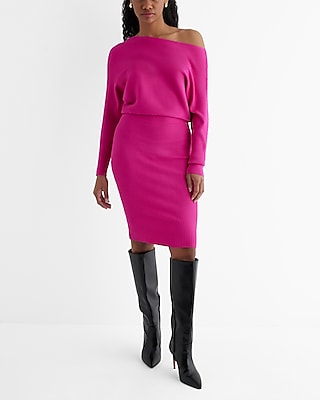 Ribbed Off The Shoulder Long Sleeve Mini Sweater Dress