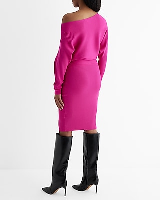Ribbed Off The Shoulder Long Sleeve Mini Sweater Dress