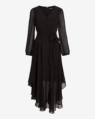EX - CHAUS LONG SLV V NK TIE WAIST MIDI - 940161660:PITCH BLACK:S