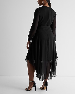 EX - CHAUS LONG SLV V NK TIE WAIST MIDI - 940161660:PITCH BLACK:S