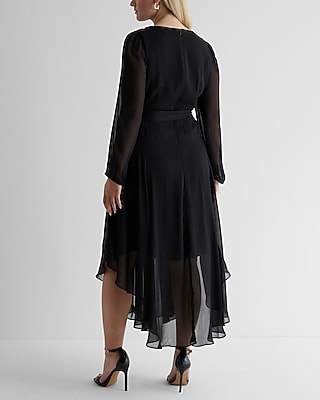 EX - CHAUS LONG SLV V NK TIE WAIST MIDI - 940161660:PITCH BLACK:S