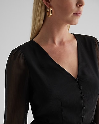 EX - CHAUS LONG SLV V NK TIE WAIST MIDI - 940161660:PITCH BLACK:S