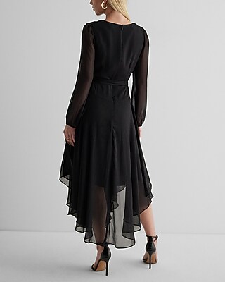 EX - CHAUS LONG SLV V NK TIE WAIST MIDI - 940161660:PITCH BLACK:S