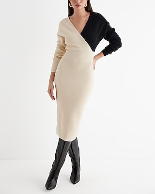 Body Contour Ribbed Color Block Midi Sweater Dress