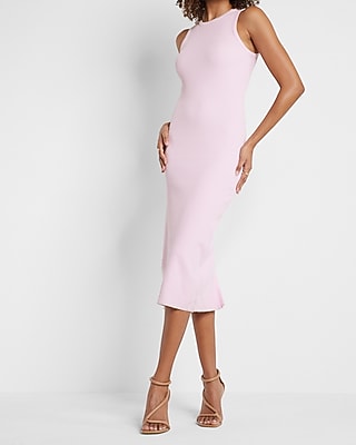 Body Contour Ribbed High Neck Midi Dress Express