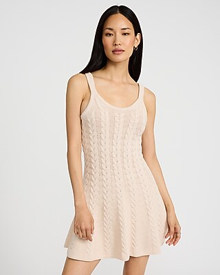 Cable Knit Scoop Neck Sleeveless Mini Sweater Dress Express