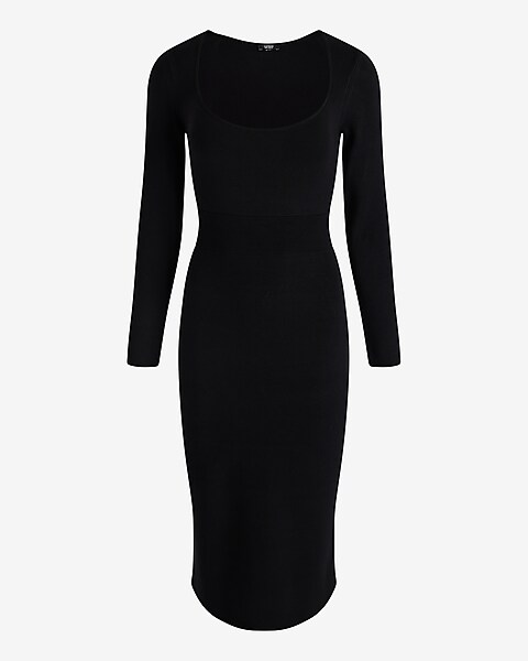 Express Date Night,Cocktail & Party,Casual Body Contour Ribbed Scoop Neck  Midi Sweater Dress