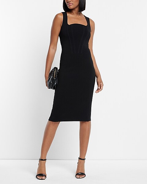 Express Date Night,Cocktail & Party,Casual Body Contour Ribbed Scoop Neck  Midi Sweater Dress Women's