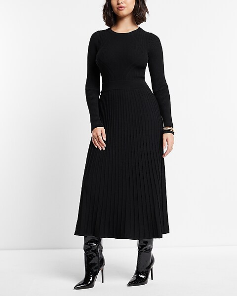 Express  Body Contour High Neck Midi Sweater Dress in Pitch Black