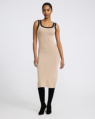 Tipped Scoop Neck Sleeveless Midi Sweater Dress