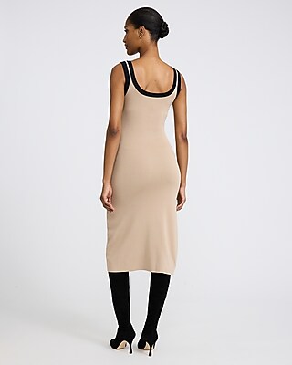 Tipped Scoop Neck Sleeveless Midi Sweater Dress