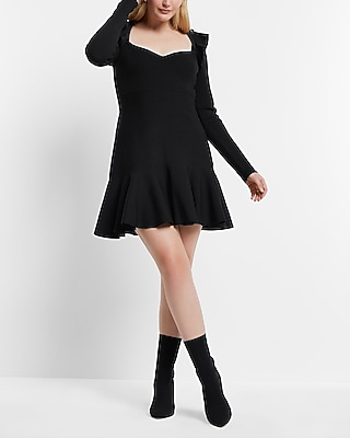 Sweetheart Neck Ruffle Fit and Flare Sweater Dress