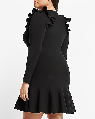 Sweetheart Neck Ruffle Fit and Flare Sweater Dress