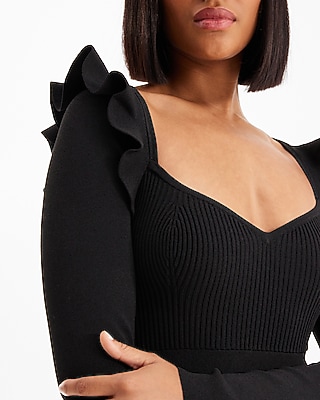 Sweetheart Neck Ruffle Fit and Flare Sweater Dress