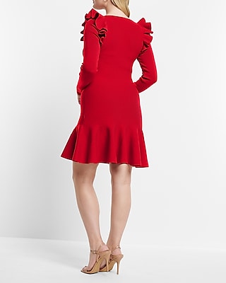 Sweetheart Neck Ruffle Fit and Flare Sweater Dress