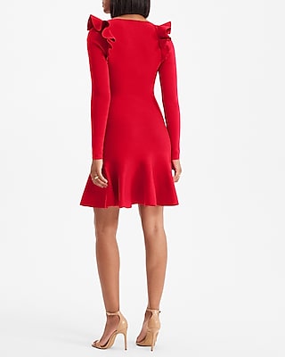 Sweetheart Neck Ruffle Fit and Flare Sweater Dress