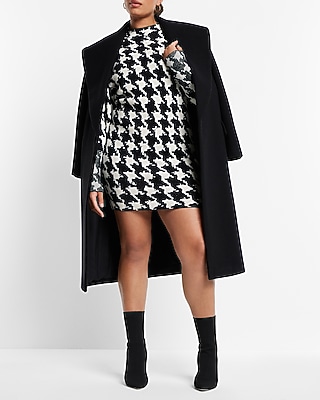 LONG SLV MOCK NECK STRONG SHOULDER HOUNDSTOOTH SWEATER SHEATH - 9417616:PRINT-WHITE:XL PETITE