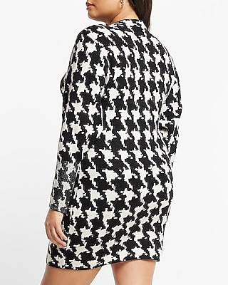 LONG SLV MOCK NECK STRONG SHOULDER HOUNDSTOOTH SWEATER SHEATH - 9417616:PRINT-WHITE:XL PETITE