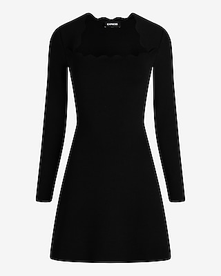 Square Neck Open Back Scalloped Mini Sweater Dress