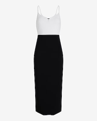 Body Contour Color Block V-Wire Sleeveless Midi Sweater Dress
