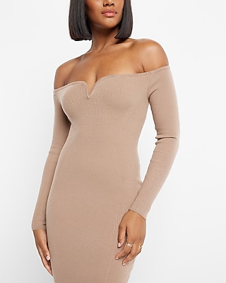 ribbed off the shoulder sweater dress