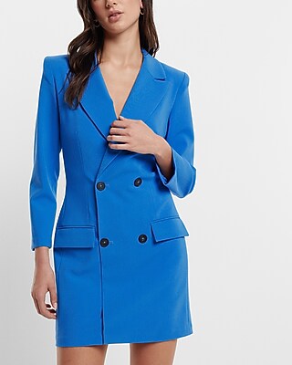 Double Breasted Padded Shoulder Mini Blazer Dress