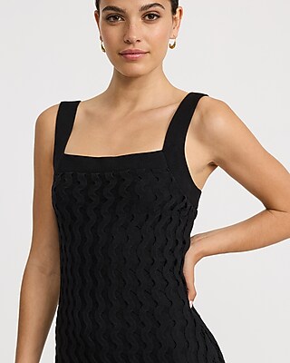 Cotton Square Neck Sleeveless Fringe Mini Sweater Dress