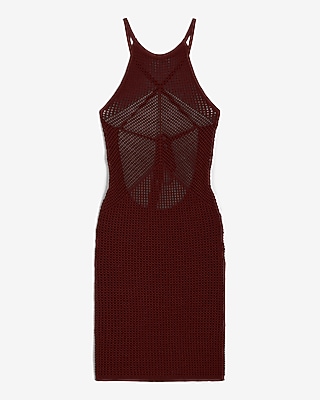 High Neck Open Back Sweater Dress Cover Up