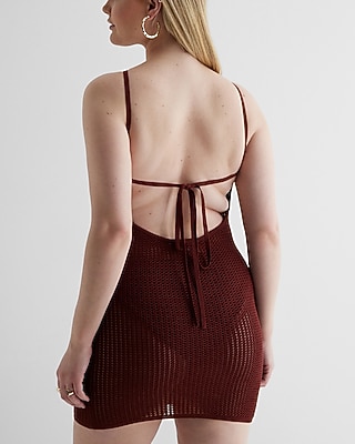 High Neck Open Back Sweater Dress Cover Up