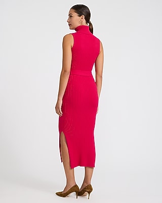 Turtleneck Sleeveless Tie Waist Maxi Sweater Dress