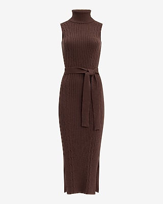 Turtleneck Sleeveless Tie Waist Maxi Sweater Dress - thumbnail 4