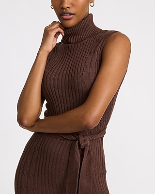 Turtleneck Sleeveless Tie Waist Maxi Sweater Dress - thumbnail 2