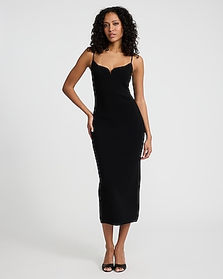 Express Work,Cocktail & Party Body Contour Faux Leather Twist Front Midi  Dress Black Women