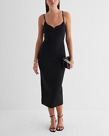 Express Cocktail & Party,Date Night,Bridal Shower Body Contour Ribbed Color  Block Midi Sweater Dress Black Women's S
