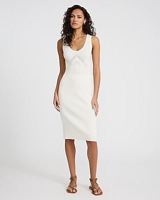 Scoop Neck Sleeveless Pointelle Midi Sweater Dress