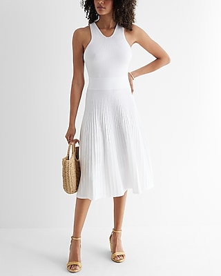 High Neck Pleated Midi Sweater Dress