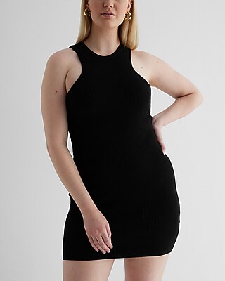 Ribbed High Neck Mini Sweater Dress