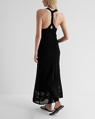 Crochet V-Neck Twist Back Maxi Dress Cover Up