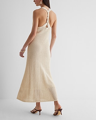 Crochet V-neck Twist Back Maxi Dress Cover Up | Express